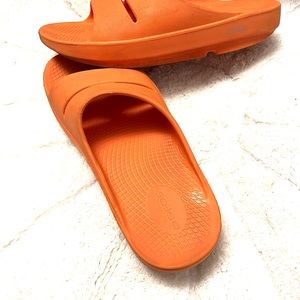 Oofos 2 strap slides Orange sherbet